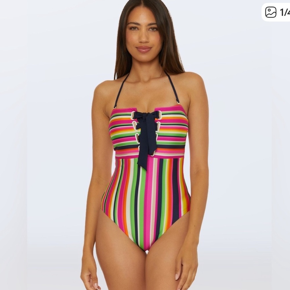 Trina Turk Striped One Piece Tie Detail In Front